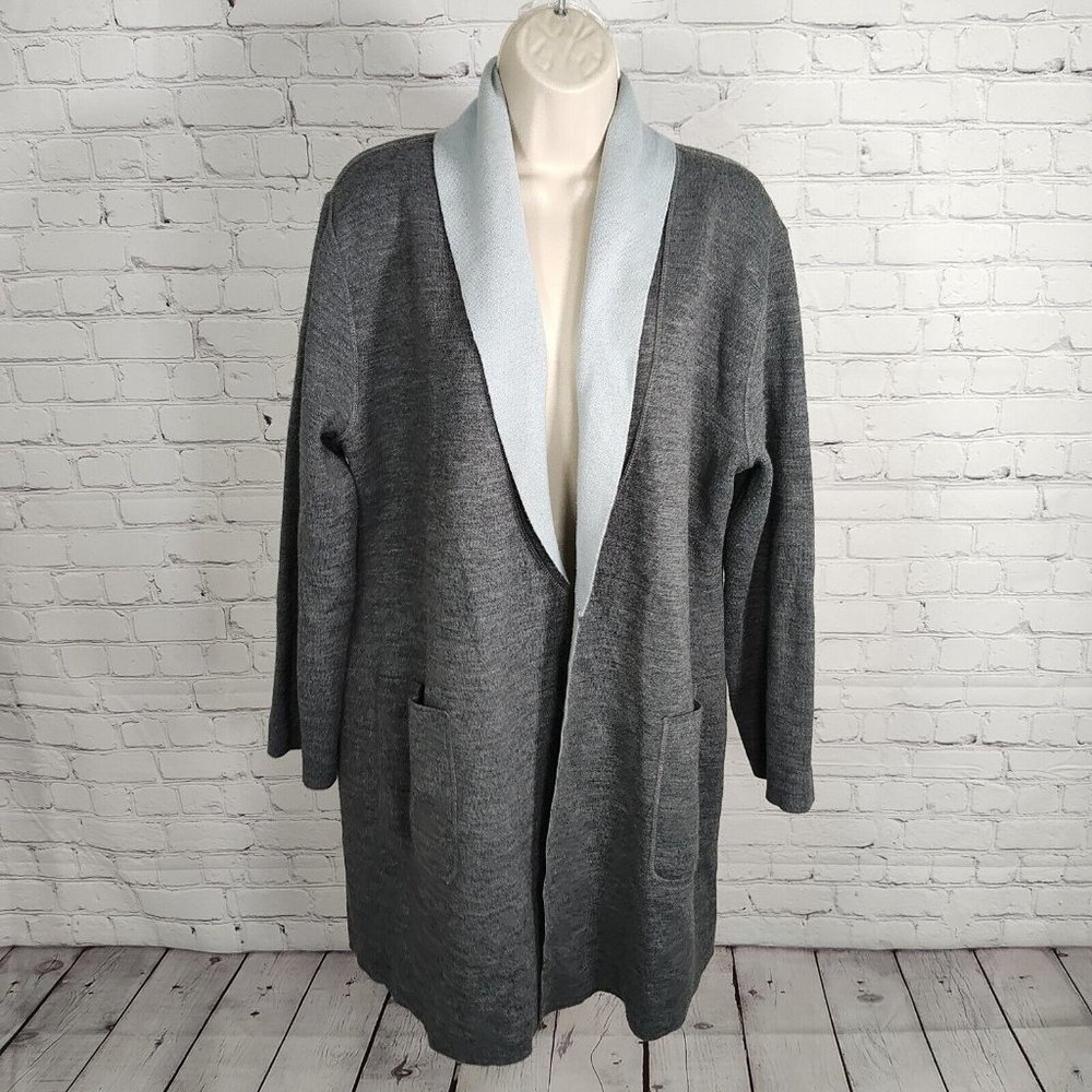 Gispa Made In Italy Baby Blue Heather Gray Shawl Style Open Sweater Women's Med